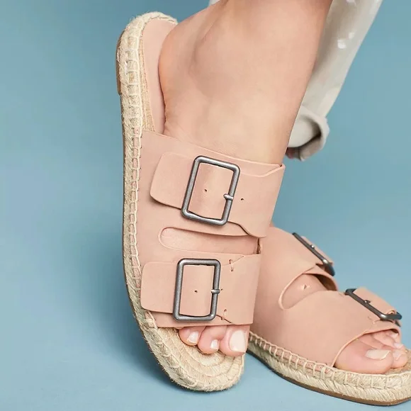 Splendid Blake Buckle Strap Leather Espadrille Slip On Sandals Anthropologie 8.5 - Picture 10 of 10